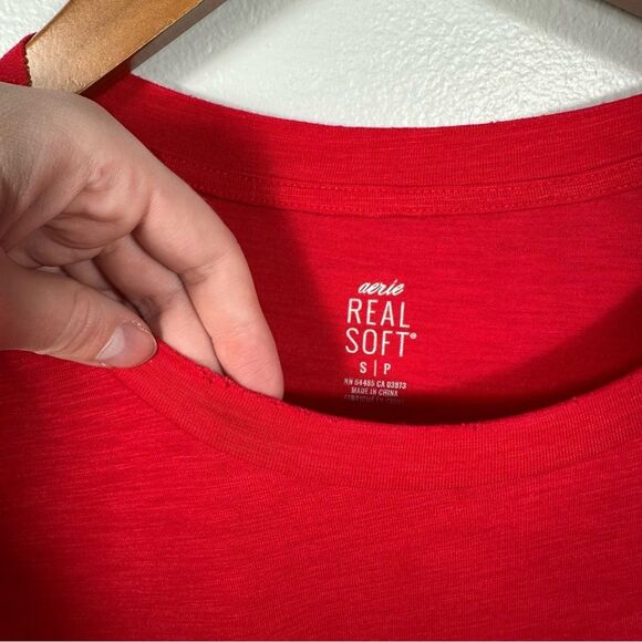 Aerie Real Soft Red Short Sleeve Oversized Give Real Tee Size Small Lightweight - Picture 7 of 14